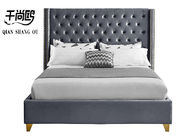 Linen Trundle Leather Tufted Queen Bed / King Size Upholstered Headboard With Storage