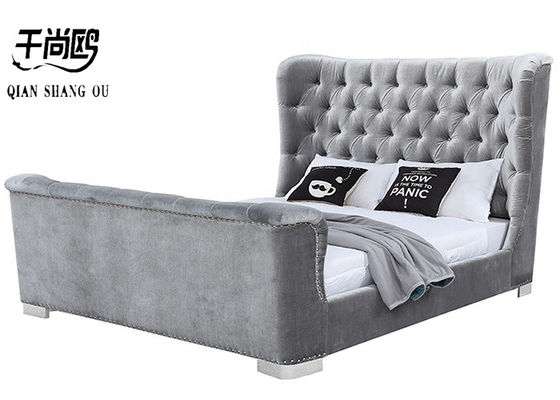 Hot sell Upholstered Platform pu leather Bed with Tufted Headboard Wooden Slats