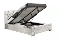 Silver Crushed Velvet Ottoman Bed , Hydraulic Gas Lift Double Bed Frame