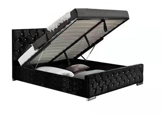 Silver Crushed Velvet Ottoman Bed , Hydraulic Gas Lift Double Bed Frame