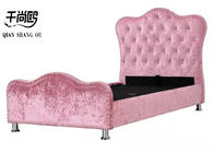 Single Size Pink Crushed Velvet Fabric Upholstered Princess Bed With Diamond Buttons