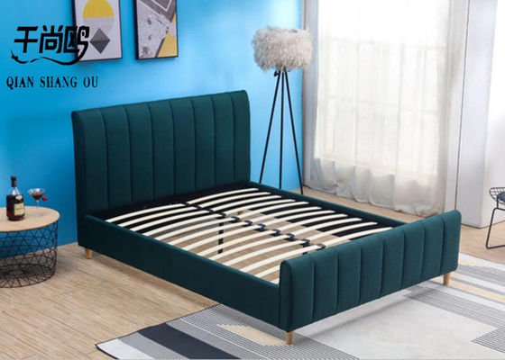 Contemporary Green Upholstered Fabric Bed Frame High Headboard