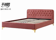Fabric Double Platform Bed Frame , Tufted Low Profile Platform Bed With Golden Legs