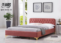 Fabric Double Platform Bed Frame , Tufted Low Profile Platform Bed With Golden Legs