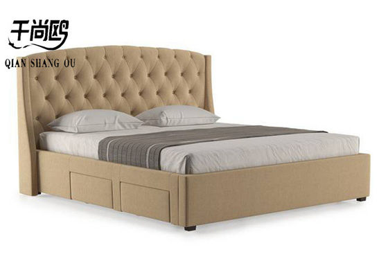 Apartment Fabric Upholstered Beds / Luxury Bed Frame With Storage