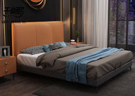 Contrast Color Upholstered Fabric Bed , Cushioned Platform Bed With Pneumatic Storage