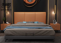 Contrast Color Upholstered Fabric Bed , Cushioned Platform Bed With Pneumatic Storage