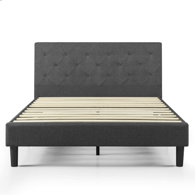 BedrromUpholstered Platform Bed Frame Mattress Foundation  Wood Slat Support No Box Spring Needed Easy Assembly, Dark Gr