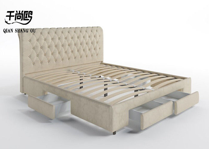 Close Fitting Tufted Platform Storage Bed for Bedroom / Living Room