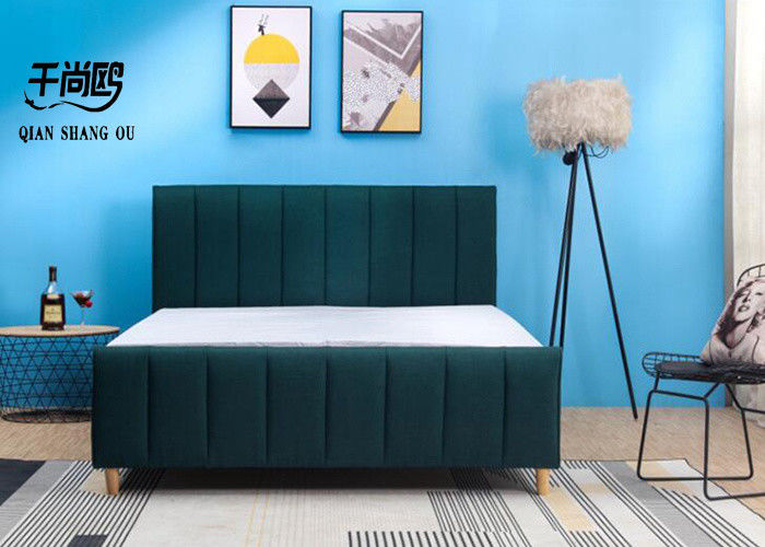 High Headboard Green Upholstered Bed Frame 4ft European style