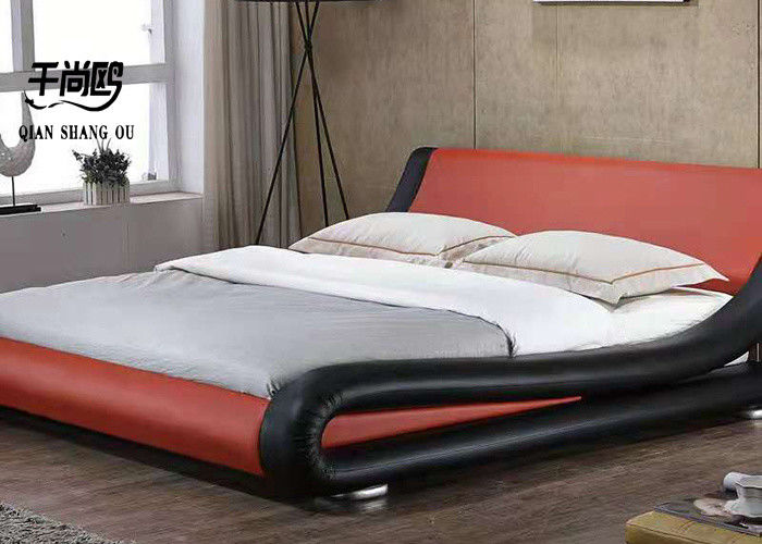 Modern Furniture Leather Upholstered Queen Bed ergonomic design KD Packing