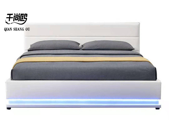 140*200cm White Leather Double Bed Frame customized With LED Lights