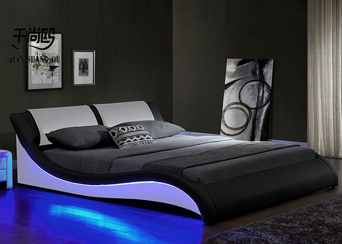 Apartment LED Upholstered Bed Shine Crystal Buckle Leather Bed