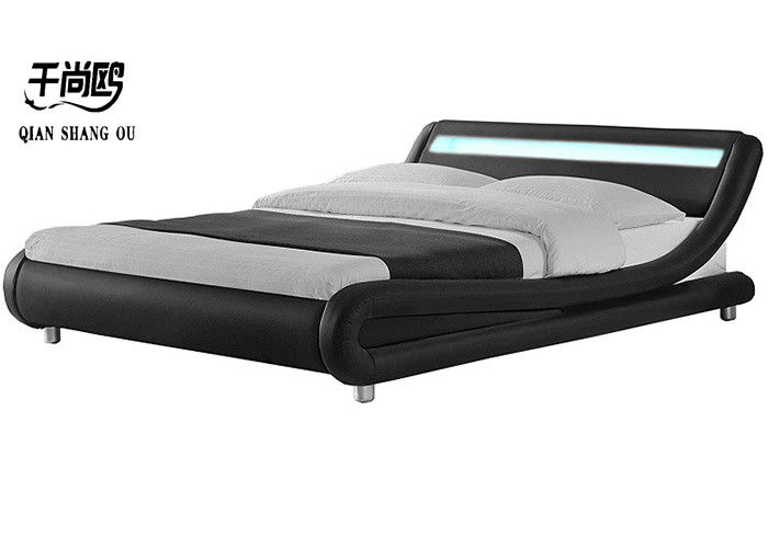 Wavy Curve LED Lamp Bed , Leather LED Upholstered Platform Bed