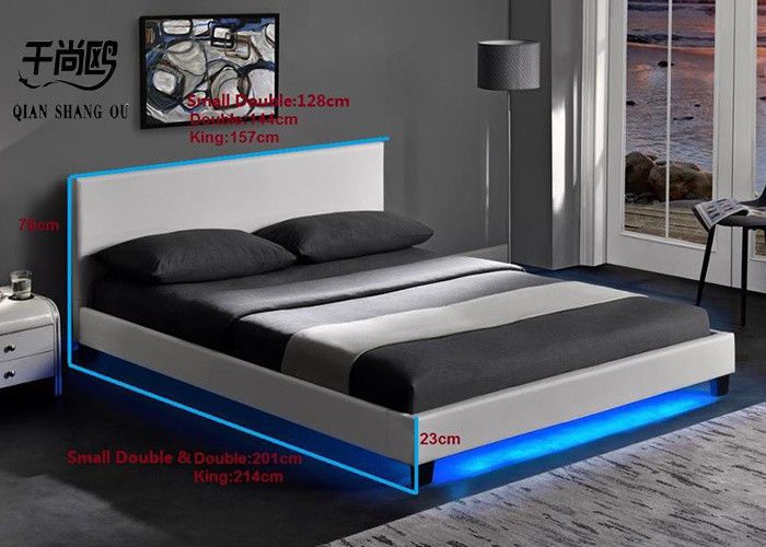 LED light platform soft bed, leather design Double-King size