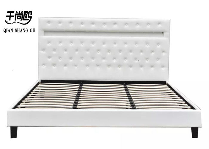 Sturdy / Durable LED Upholstered Bed , Leather King Size Bed