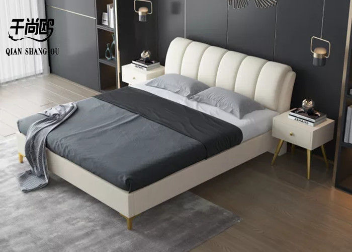 Queen Leather Linen Upholstered Bed European Style High Grade
