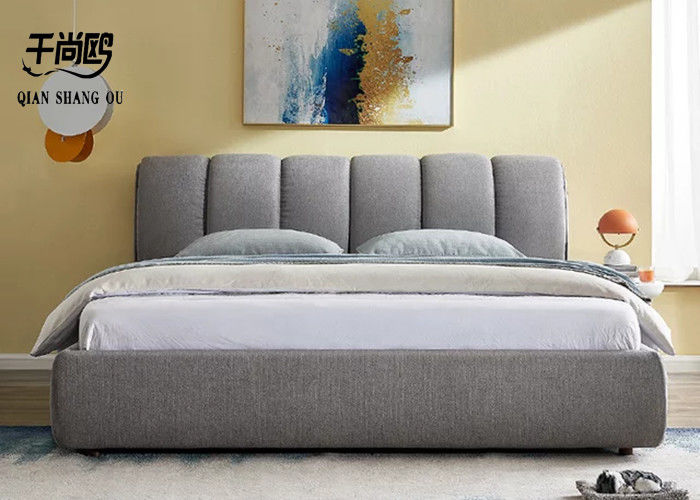 Soft Linen Fabric Bed , Comfortable Platform Bed With Removable Pillows