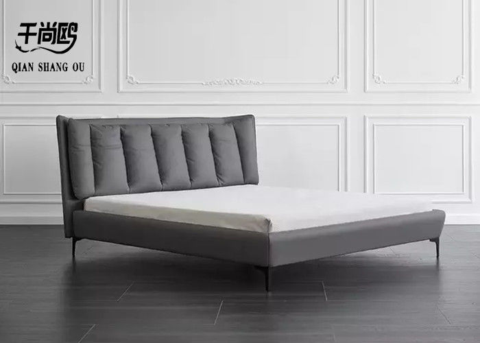 Customized Classic Modern Grey Upholstered Bed With Removable Pillow