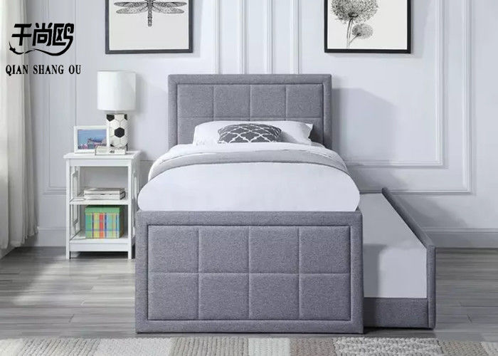 Linen Soft Platform Bed , Low Profile Double Bed Frame With Sliding Drawers
