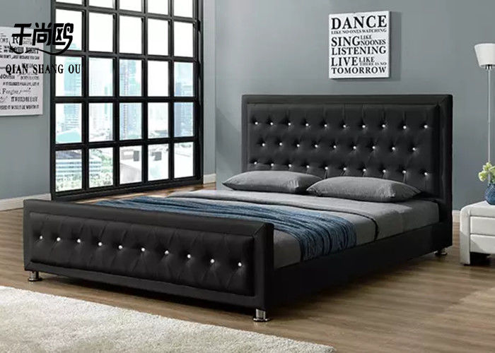 Crystal button leather luxury bedroom platform upholstered bed