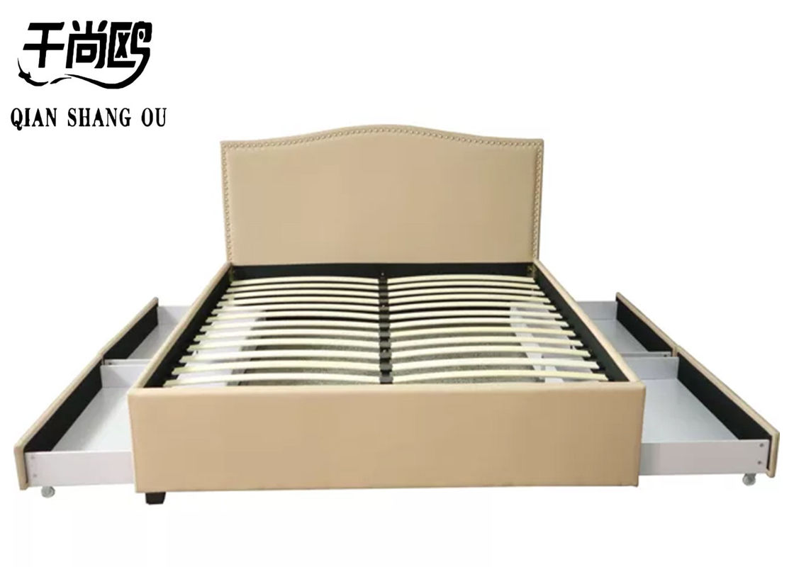 Tufted comfortable Upholstered Bed With Drawers Metal Decorative