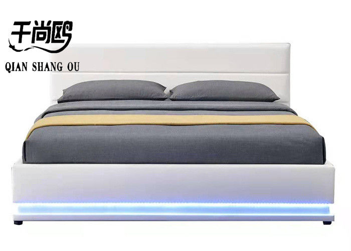 137*203cm LED Lights Around Bed , white Double Leather Frame Bed