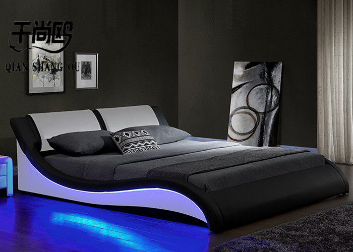 Morden Shining Crystal Button Leather Bed With LED Lights