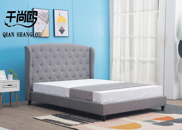 High Wing Backrest Bed , wood bed frame with upholstered headboard