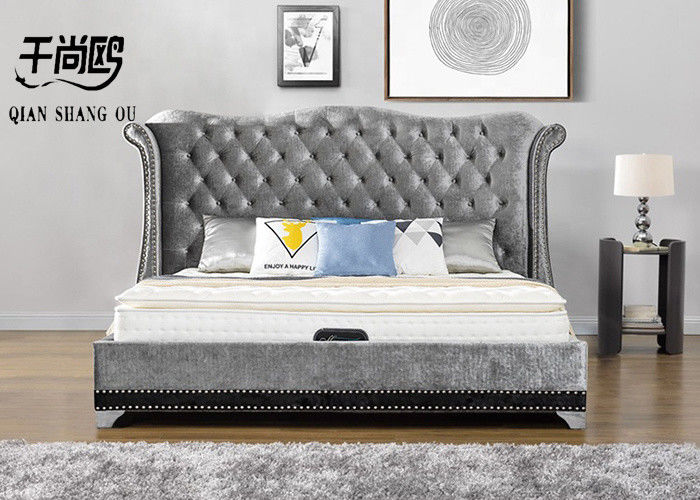 Gray High Headboard Platform Tufted Bed King Twin Size Upholstered Bed