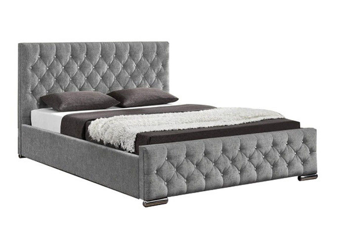 Silver Crushed Velvet Ottoman Bed , Hydraulic Gas Lift Double Bed Frame