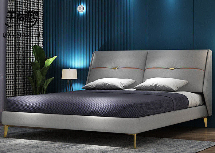 Double Oversized Upholstered Bed ,  Cushioned Platform Bed With Pillows