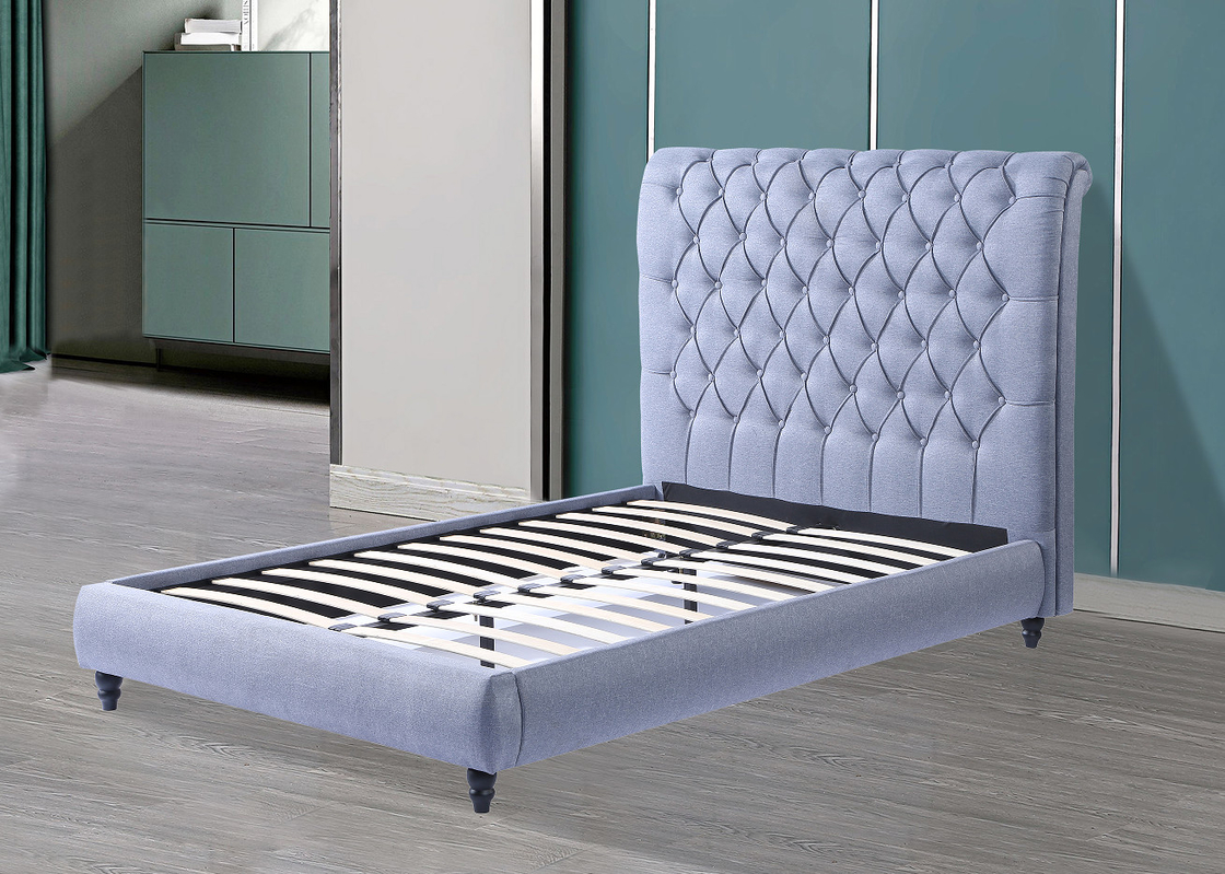 Hotel Bedroom Modern Design Queen Size Gray Soft Platform Button Bed with Waterproof